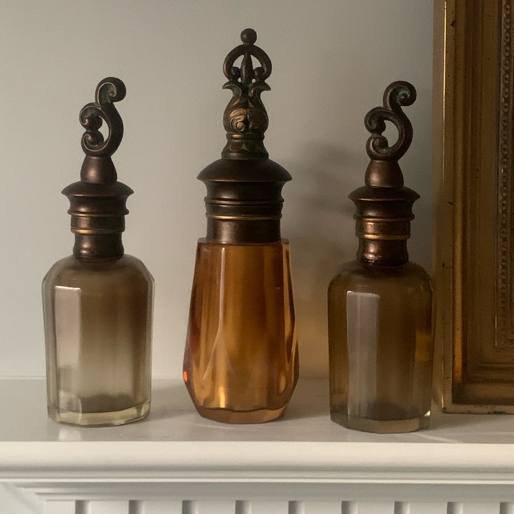 Set of 3 Vintage Amber Resin Lidded Jar: Art Deco‎ Apothecary bottles home decor